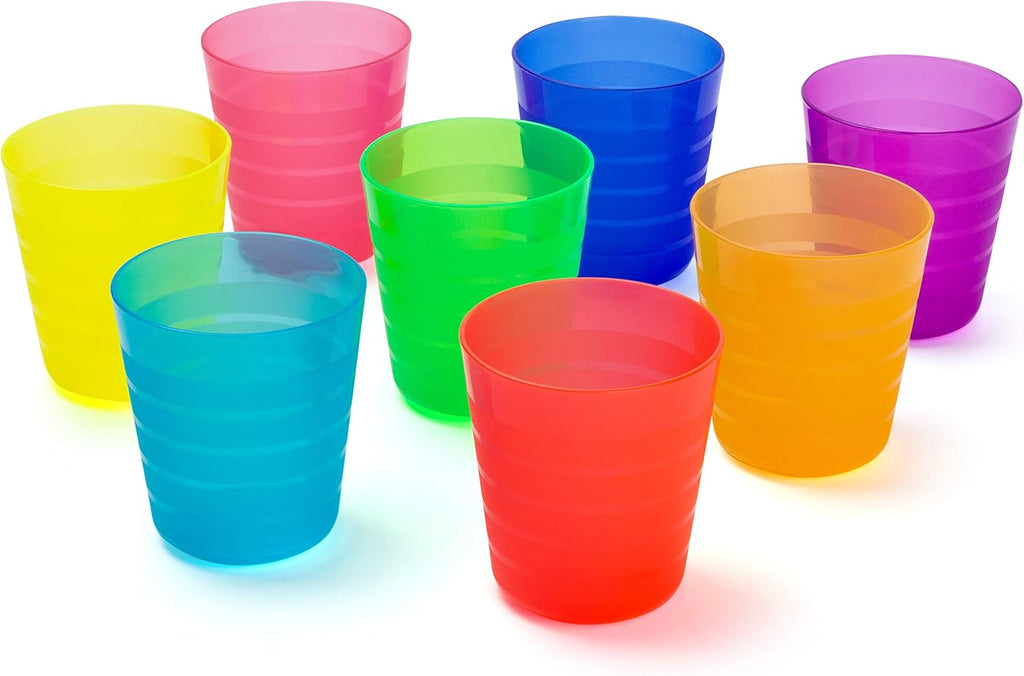 Rainbow plastic dinnerware set for 8, reusable and microwave safe I185
