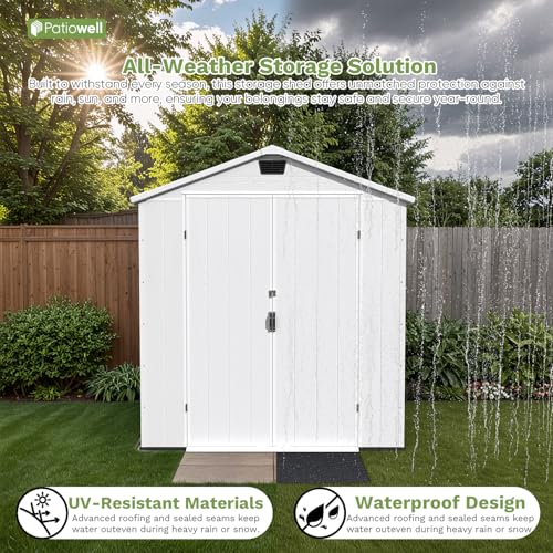 6 x 8 FT Plastic Outdoor Storage Shed with Floor and Lockable Door D7513
