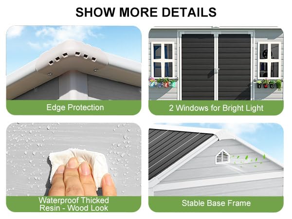 Resin Storage Shed, Waterproof Outdoor Tool Shed with Floor, Double Lockable Doors I89690