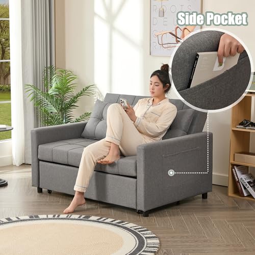 Sleeper Sofa with Pull-Out Bed, 3-in-1 Convertible, Light Gray E75945