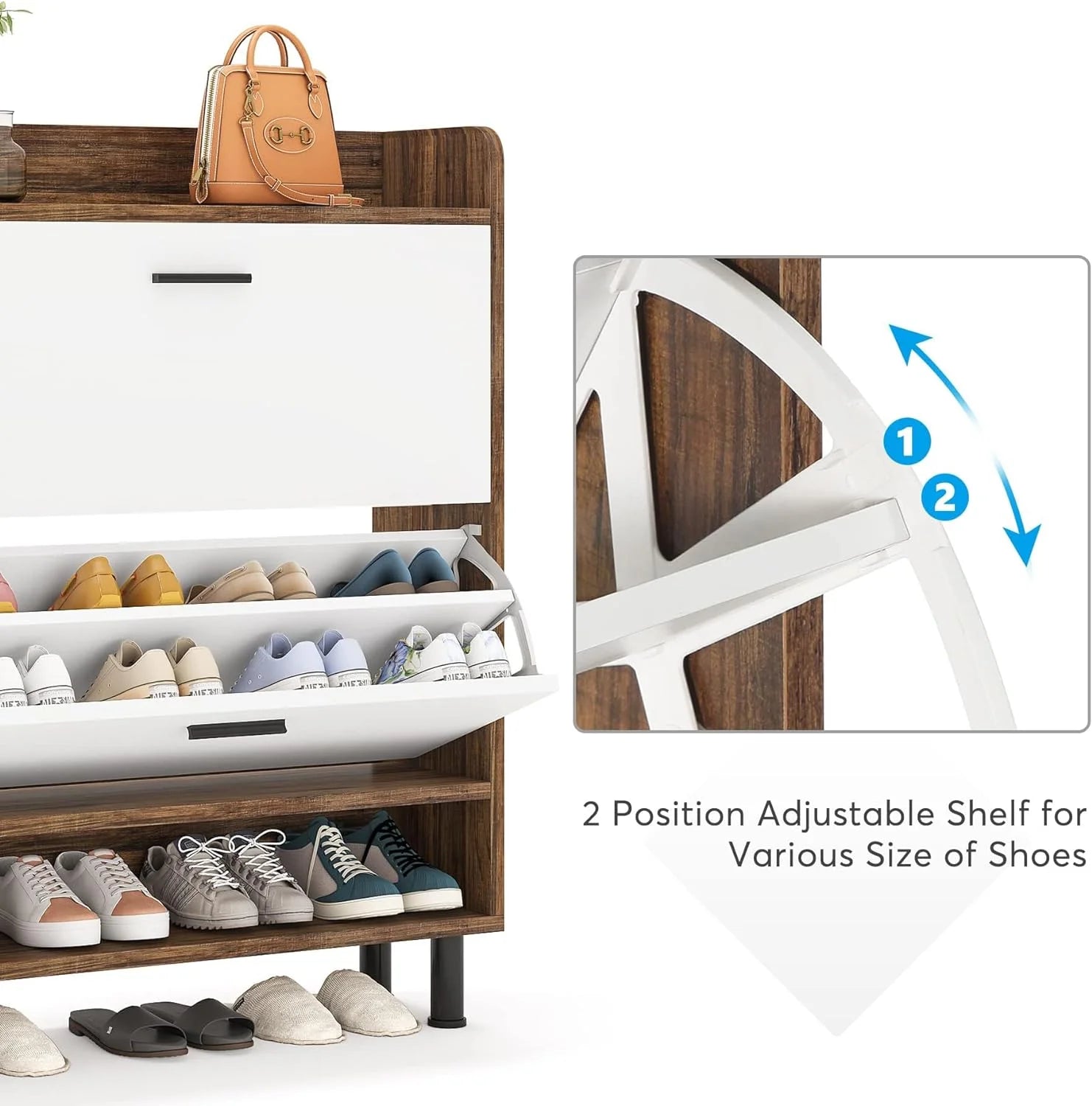 Shoe Cabinet, 2-Tier Entryway Shoe Organizer with Flip Doors and Open Shelves G295