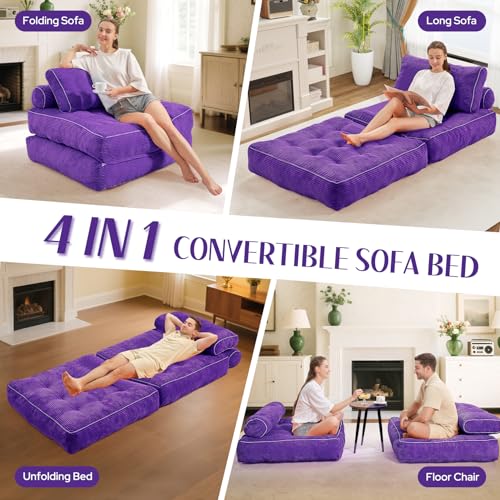 Folding Sofa Bed with Dual Pillow and Handle, Convertible Sleeper Chair, Black M821
