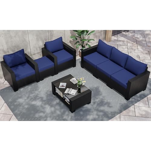 Outdoor Sectional Sofa Set with Cushions and Glass Coffee Table T1708