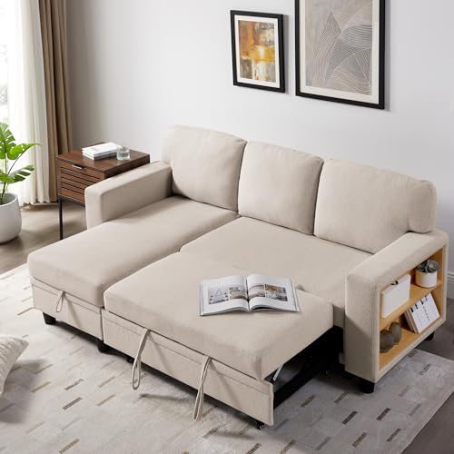 80" L-Shaped Sleeper Sectional Couch with Storage Chaise and USB Port H31043