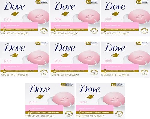 Beauty Bar Soap for Hands and Body, Mild for Skin, Bulk Pack of 8 Bars, Plus 1 Loofah Sponge Pad K139601