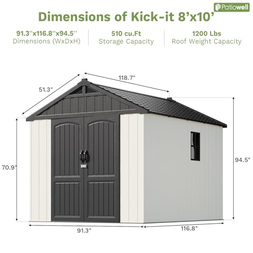 Outdoor Plastic Storage Shed with Floor, Window and Lockable Door A4787