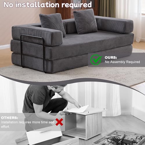 Foldable Floor Sofa Bed with Pillow Back and Armrest, Dark Gray S29408