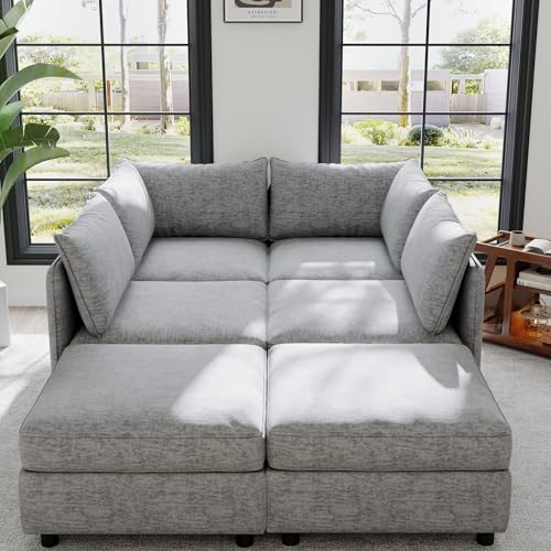 Modular Storage Sectional Sofa with Movable Ottomans, U-Shaped Chenille U839651