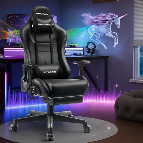 Gaming Chair with Speakers, Recliner with Footrest, Height Adjustable I3670