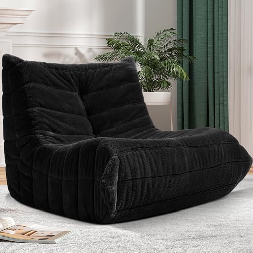 Bean Bag Chair for Adults with Memory Foam, Black Plush X409228