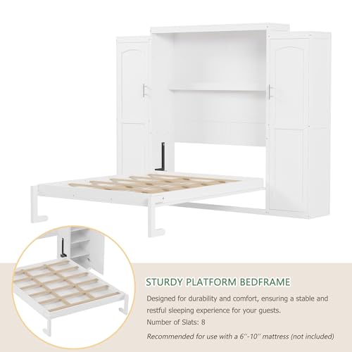 Murphy Bed with Two Wardrobes and Storage Shelf for Small Bedrooms A623