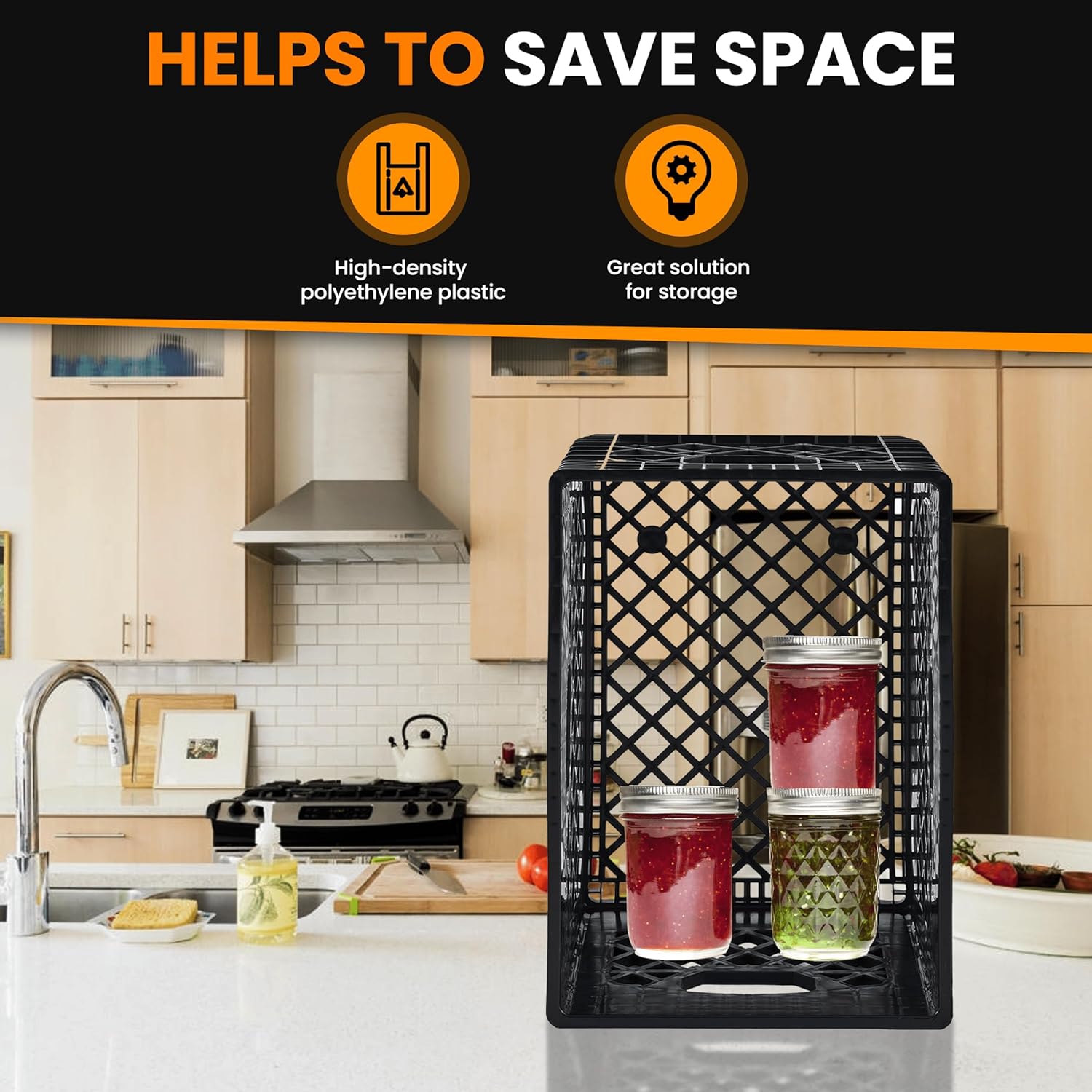 24QT Plastic Heavy-Duty Milk Crate, Black Y977
