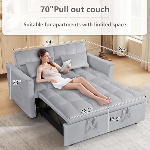 Convertible Sleeper Sofa Bed with Pull-Out Bed and Adjustable Backrest V521