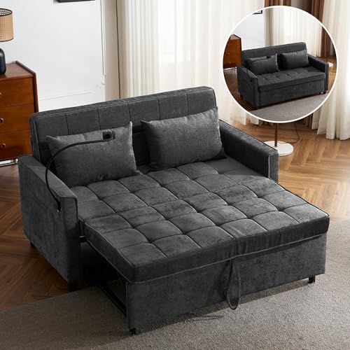 3 in 1 Convertible Sleeper Sofa Bed with USB Ports, Reversible Backrest, Brown C746