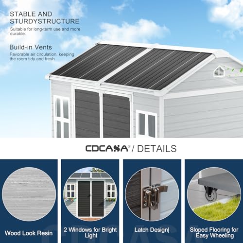 Resin Storage Shed, Waterproof Outdoor Shed with Floor, Lockable Door & 2 Windows G278
