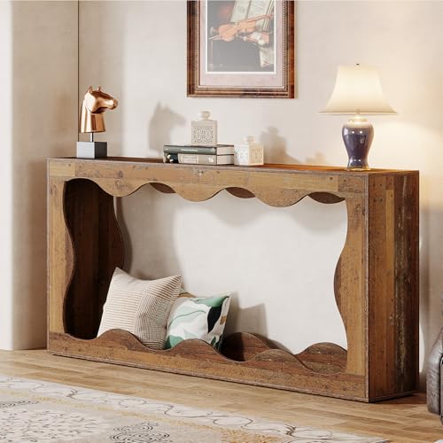 Farmhouse Console Table with Storage, Couch Table Behind Sofa, Narrow Hallway Stand, Brown K521