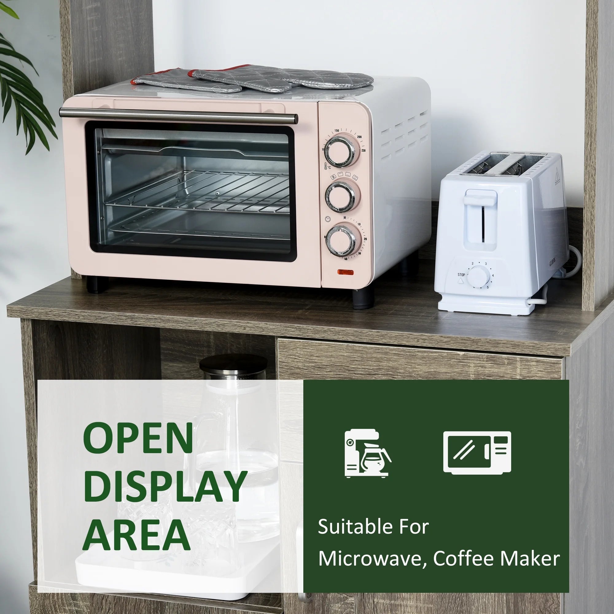 Kitchen Pantry Storage Cabinet with Microwave Stand and Adjustable Shelves K408197