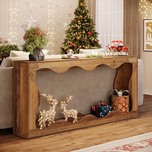Farmhouse Console Table with Storage, Couch Table Behind Sofa, Narrow Hallway Stand, Brown K521