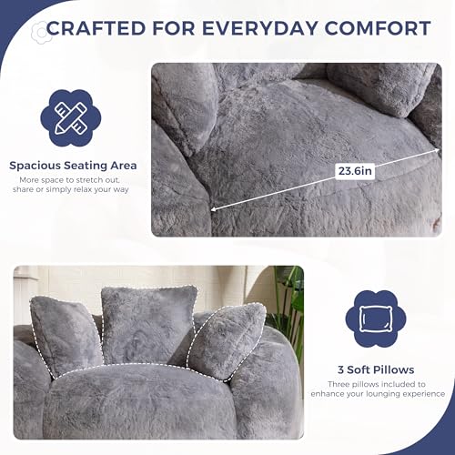 Floral Shaped Bean Bag Sofa for Adults, Faux Fur Floor Chair, Beige U8616