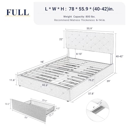 Upholstered Queen Platform Bed Frame with 4 Storage Drawers and Headboard G724955