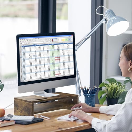 Wood Monitor Stand for Desk with Phone Slot and Storage Shelves Y759