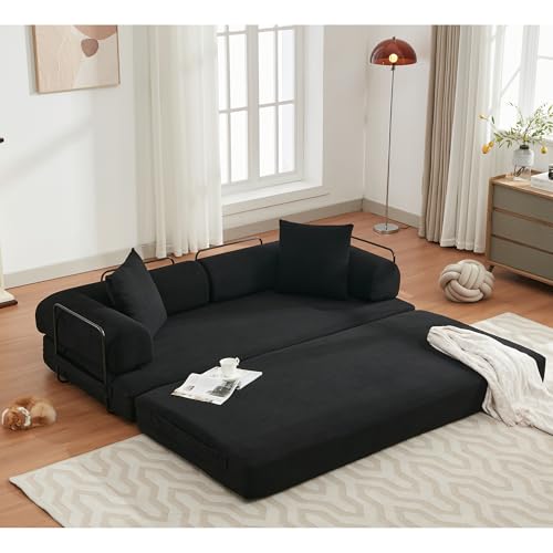Corduroy Convertible Sleeper Sofa Bed with Pillow, Beige O72530