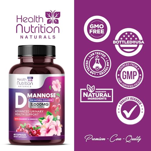D-Mannose & Cranberry Extract 1350mg Urinary Tract Health Support, Non-GMO, Vegan - 120 Capsules J681