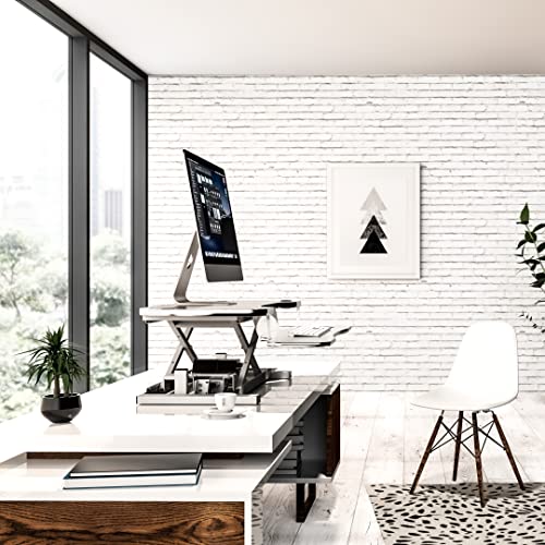Electric Standing Desk Converter, Height Adjustable Sit to Stand Riser, Dual Monitor Workstation, Black Z74939