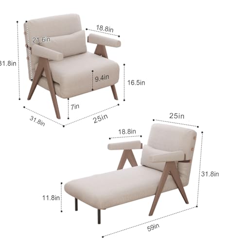 Convertible Sofa Bed Chair, 3-in-1 Sleeper Chair with Adjustable Backrest Q50542