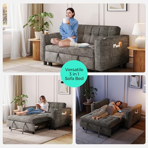 3-in-1 Convertible Sofa Bed with Charging Station, Green R3379