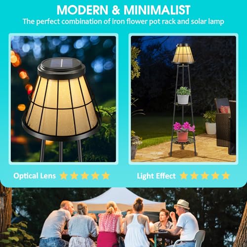 Solar Lights Outdoor with Plant Stands, Metal Tripod Patio Lamp B77585
