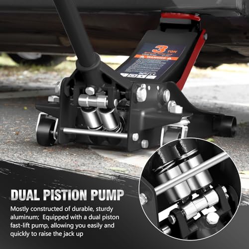 Floor Jack 3 Ton Capacity, Low Profile Heavy Duty Hydraulic Car Jack, Lifting Range 3"-20" O821