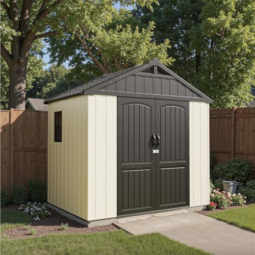 Outdoor Plastic Storage Shed with Floor, Window and Lockable Door A4787