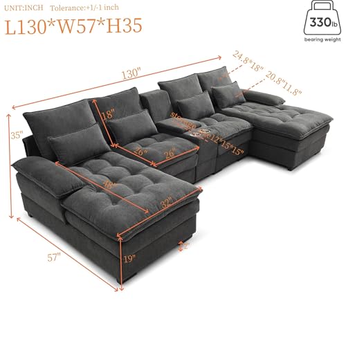 Modular Sectional Sofa with Ottoman, U-Shaped Lounge Couch H930