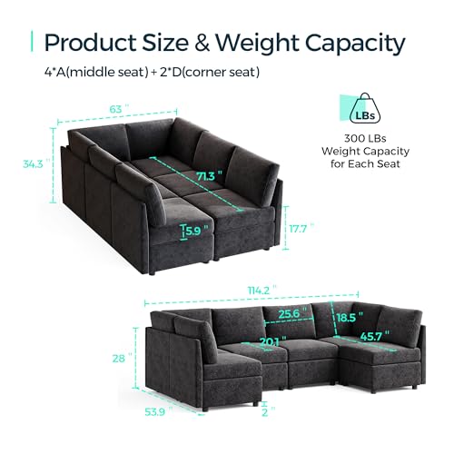 Modular Sectional Sofa with Storage, U Shaped Couch, Blue Y4358