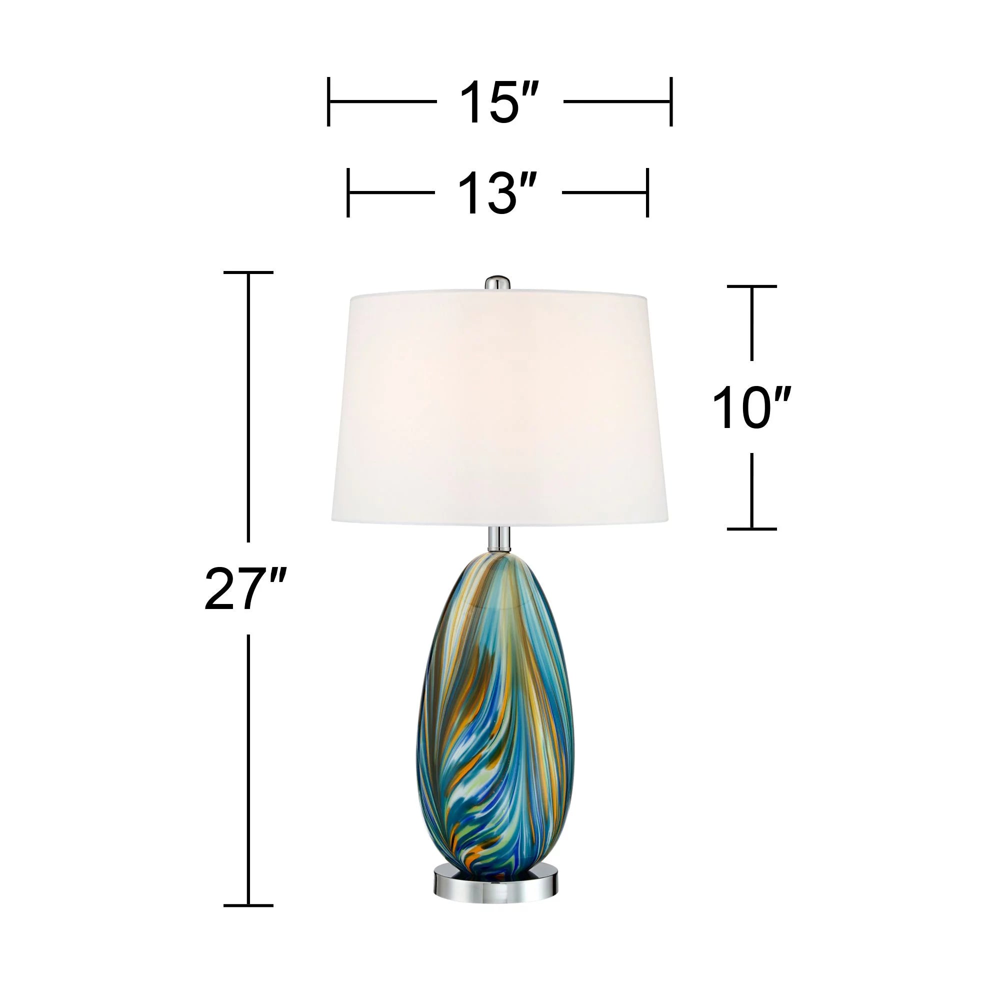 Modern Coastal Table Lamps Set of 2 Blue Art Glass A905