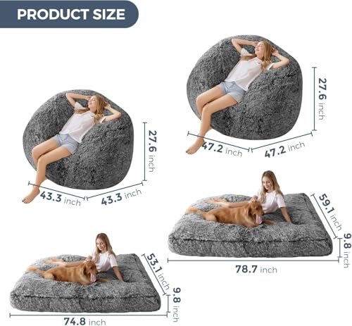 Giant Bean Bag Chair Bed for Adults, Convertible Floor Sofa Mattress R473823