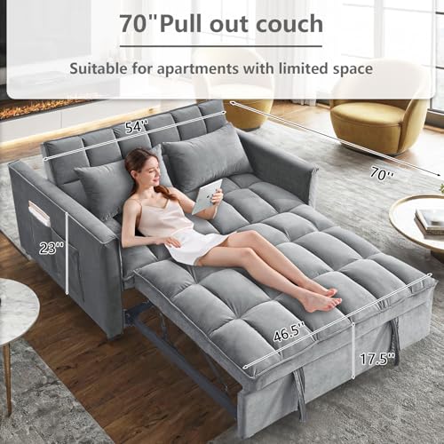 Convertible Sleeper Sofa Bed with Pull-Out Bed and Adjustable Backrest V521