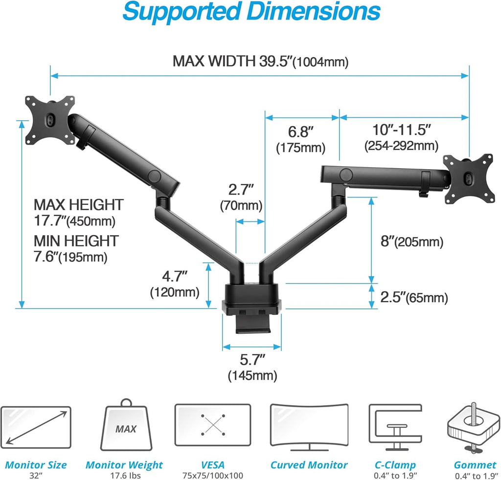 Laptop and Monitor Arm for 15.6" Notebook and 32" Monitor, Dual Full Motion Adjustable Arms W796351