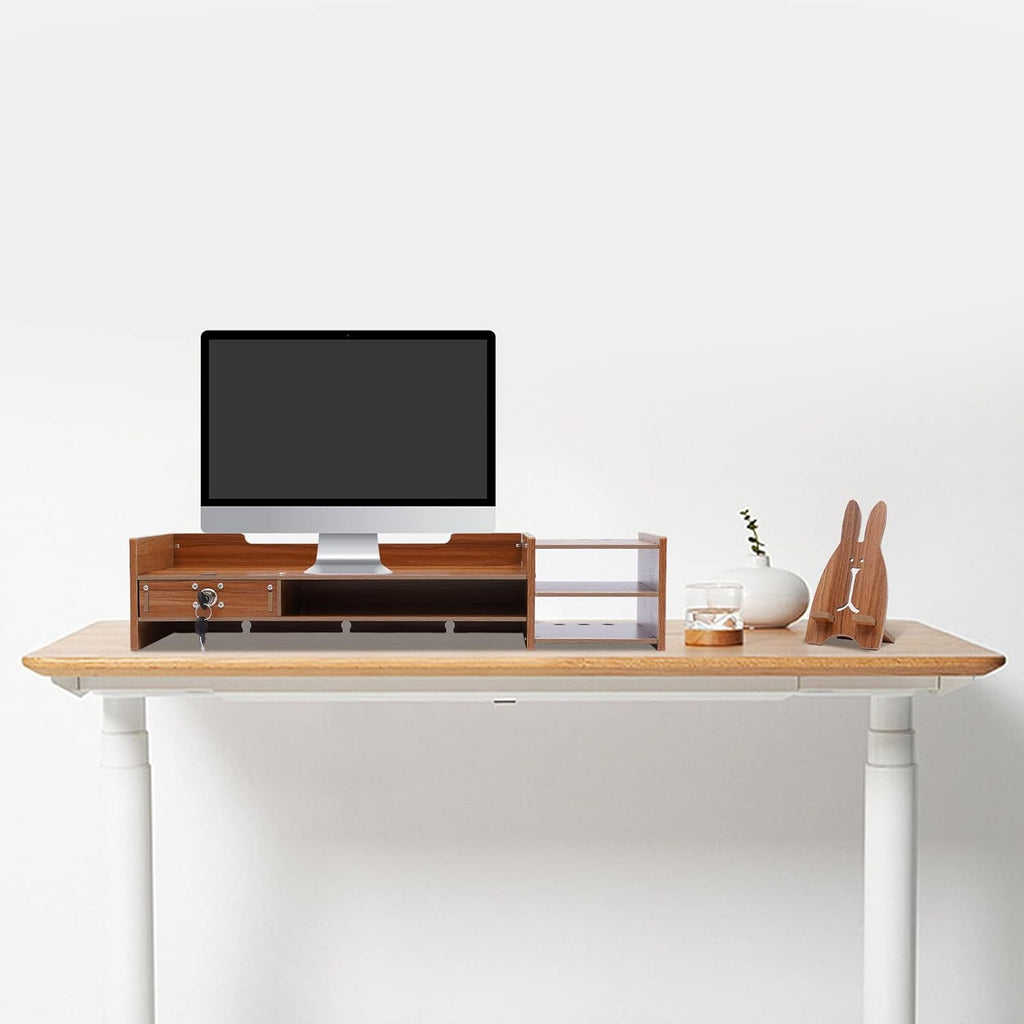 Wood Monitor Stand with Storage Drawers for Laptop and Desk K64827