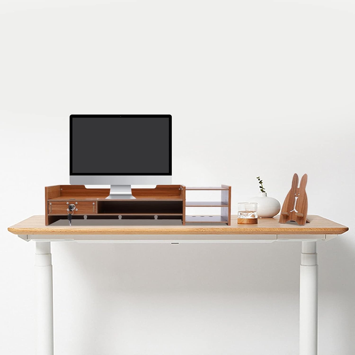 Wood Monitor Stand with Storage Drawers for Laptop and Desk K64827