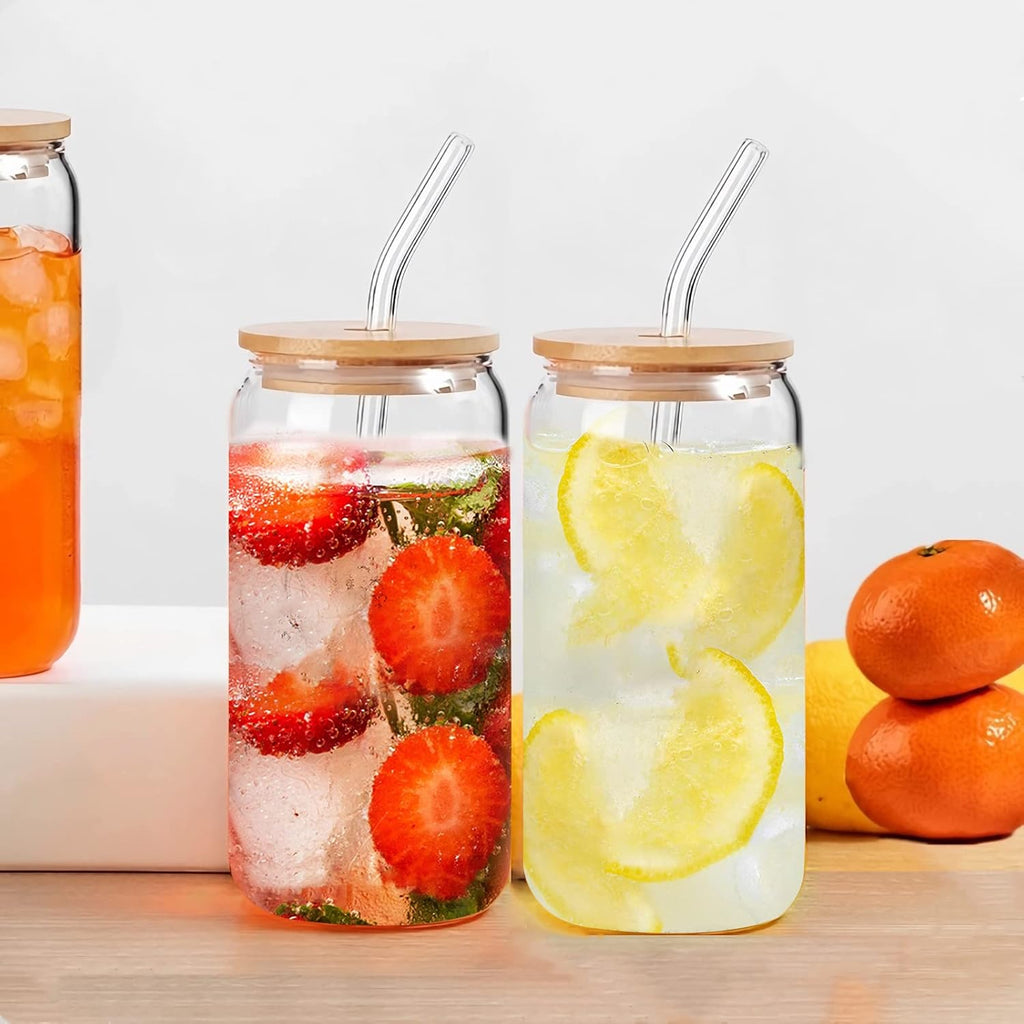Glass Cups with Bamboo Lids and Straws 16 oz G304