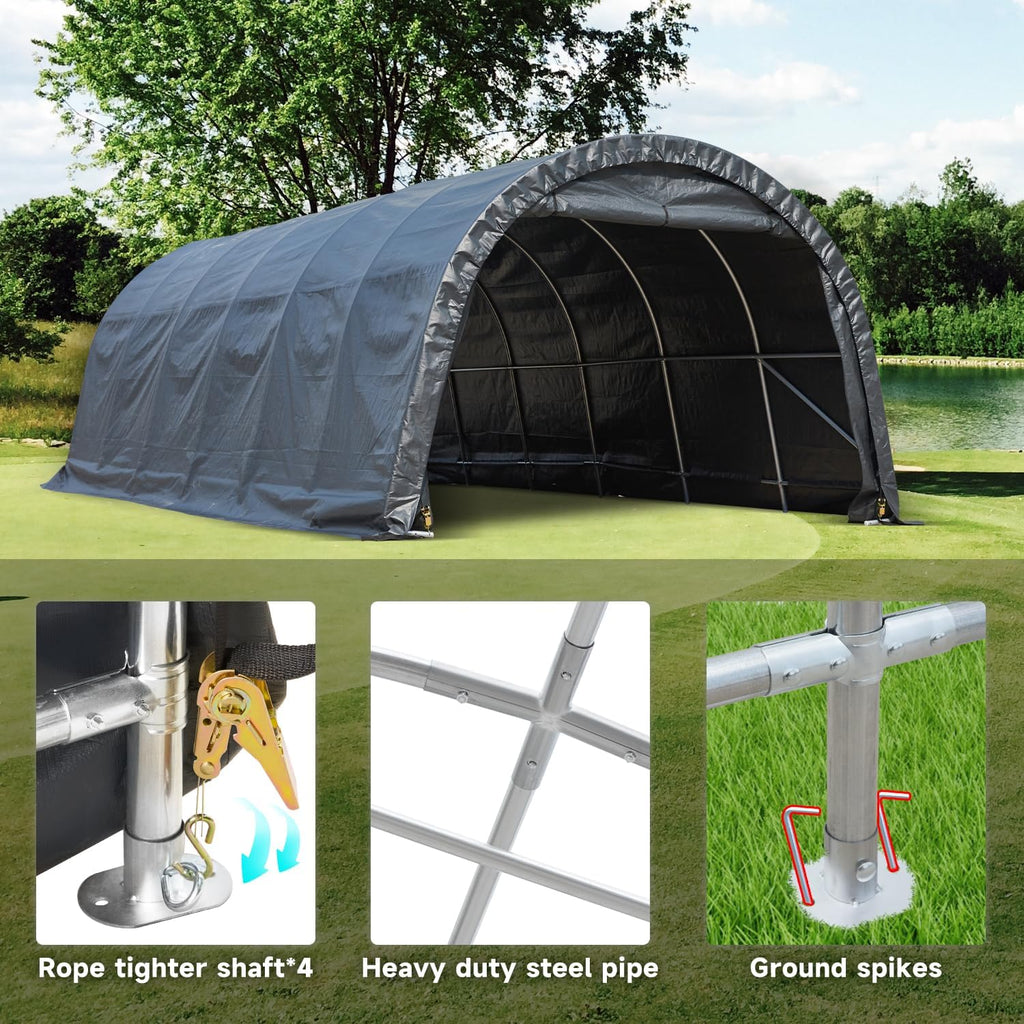 Heavy Duty Portable Carport with All-Steel Frame and Round Roof P8283
