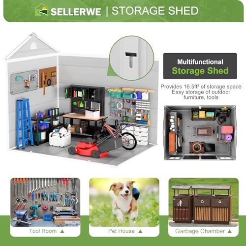 Resin Storage Shed, Waterproof Outdoor Tool Shed with Floor, Double Lockable Doors I89690