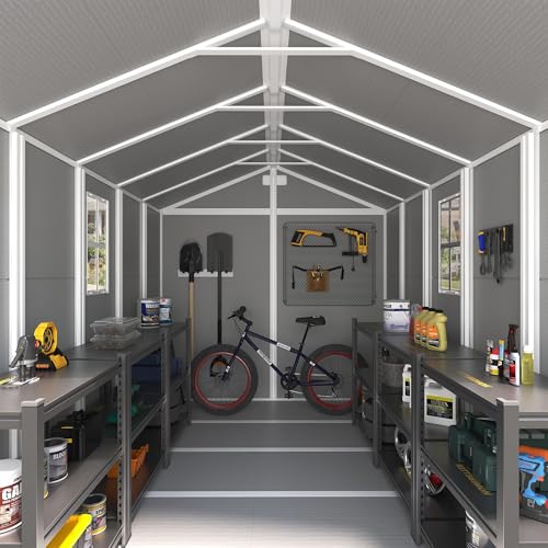 Outdoor Storage Shed 8 x 10 FT, Resin Garden Shed with Floor and Lockable Door O252402