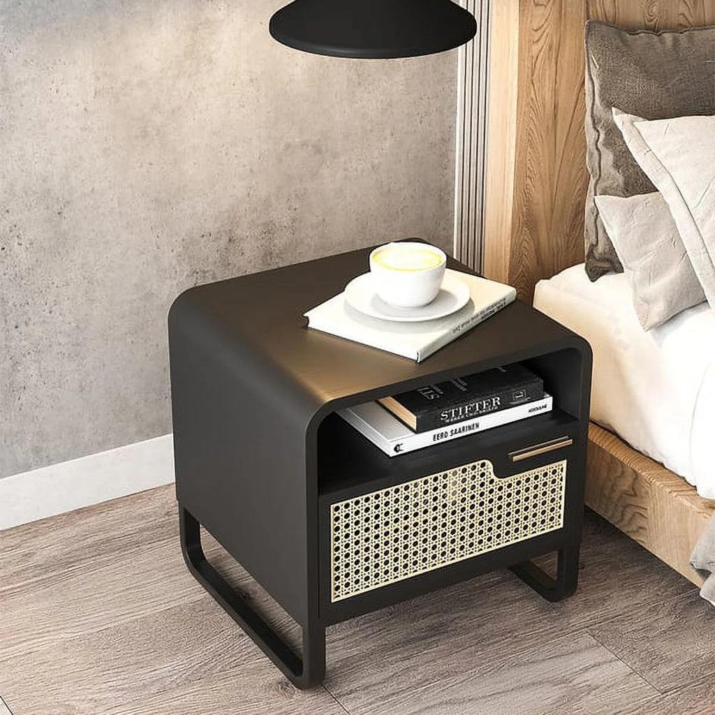 Minimalist Rattan Woven Nightstand with Drawer N162182