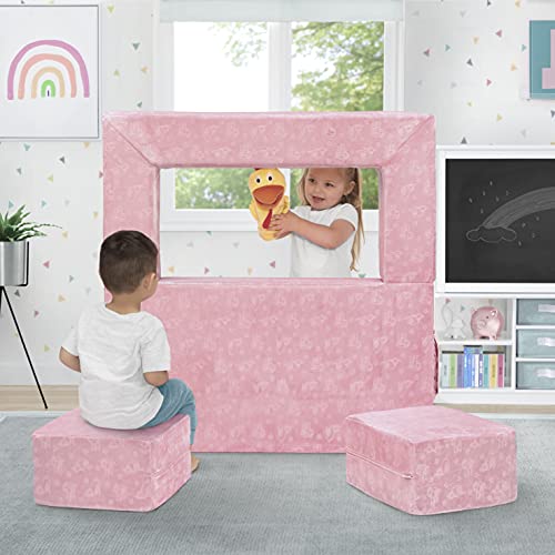 Convertible Sofa & Play Set for Kids and Toddlers with 2 Ottomans, Grey J8536