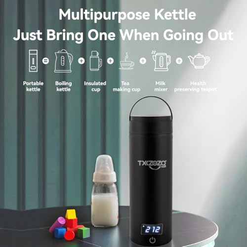 Portable Electric Travel Kettle with Temperature Control, Stainless Steel, White P764