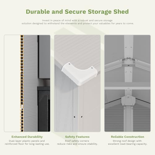 6 x 8 FT Plastic Outdoor Storage Shed with Floor and Lockable Door D7513