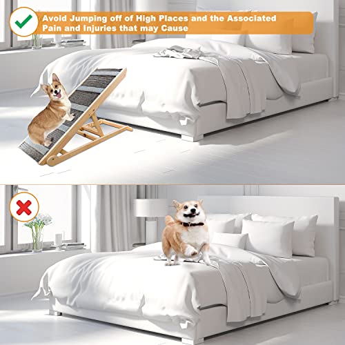 Adjustable Wooden Dog Ramp for Bed, Couch, Car, SUV, 200Lbs Capacity L188